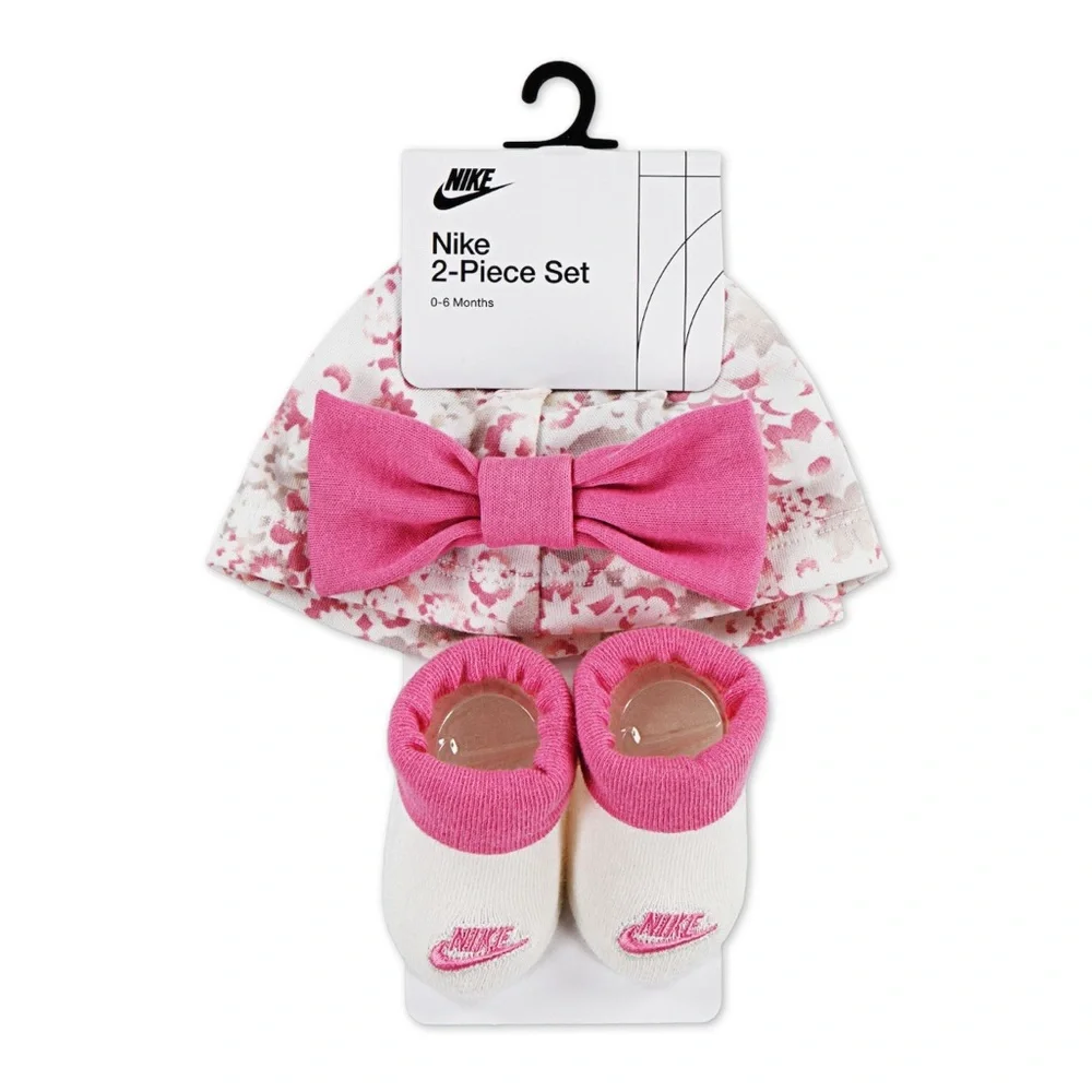 Nike Pink and White Infant Sock and Bow Set infant girl